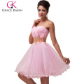 Grace Karin Liebsten Ausschnitt trägerlosen Hot Pink Short Voile Prom Kleider CL4972-2